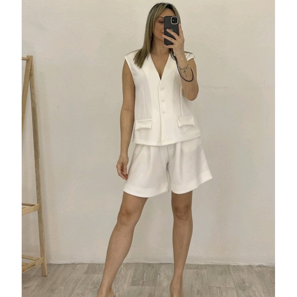 Σετ με Classic Γιλέκο Interlock και Σορτς -Λευκό- 31701
