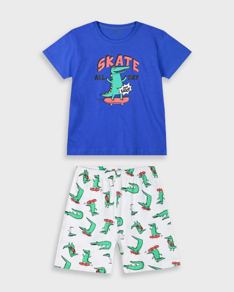 Παιδική Βαμβακερή Πυζάμα με Τύπωμα Skate all Day Αγόρι (1-5) -Εμπριμέ- 32-225108-9