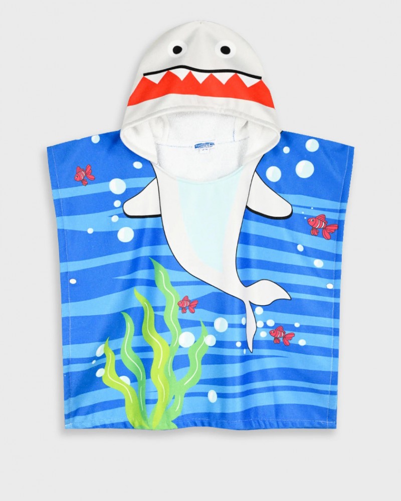 Παιδική Πετσέτα Θαλάσσης, Πόντσο Με Κουκούλα Καρχαρίας Αγόρι -Εμπριμέ- 