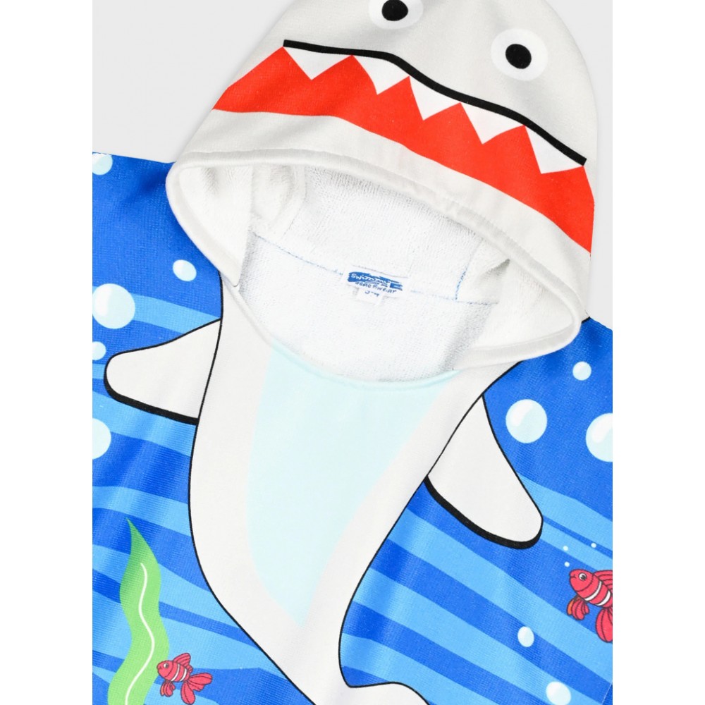 Παιδική Πετσέτα Θαλάσσης, Πόντσο Με Κουκούλα Καρχαρίας Αγόρι -Εμπριμέ- 