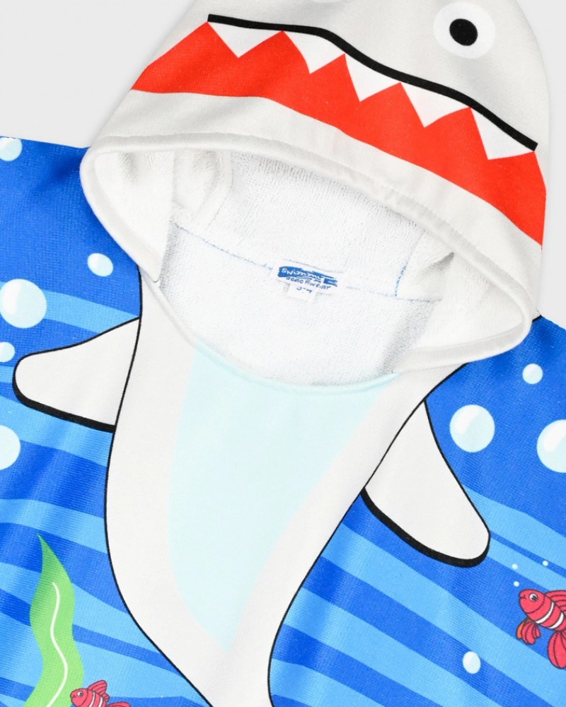 Παιδική Πετσέτα Θαλάσσης, Πόντσο Με Κουκούλα Καρχαρίας Αγόρι -Εμπριμέ- 