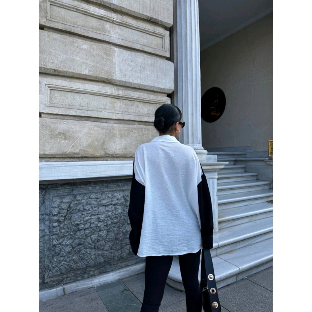 Πουκαμίσα Οversized Δίχρωμη -Μαύρο- 3285-08 Πουκαμίσα Οversized Δίχρωμη -Μαύρο- 3285-08
