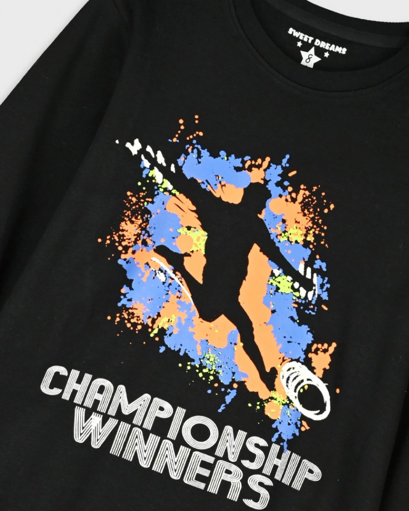 Εφηβική Βαμβακερή Πυζάμα Championship Που Φωτίζει στο Σκοτάδι Αγόρι (6-16) -Εμπριμέ- 