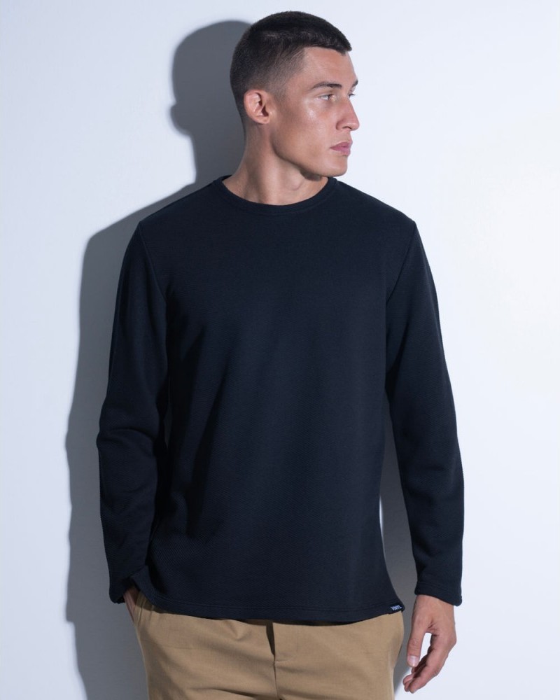 Μπλούζα Μονόχρωμη Μακρυμάνικη Textured Crew Tee Vinyl -Μαύρο- 33500-01