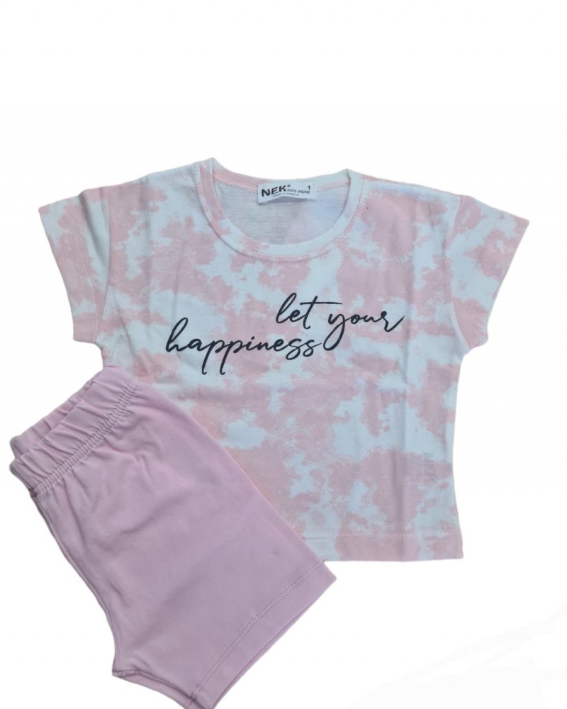 Παιδικό Κοντομάνικο Σετ, Μπλούζα Tie Dye και Shorts, 2 τμχ -Ροζ- 33622