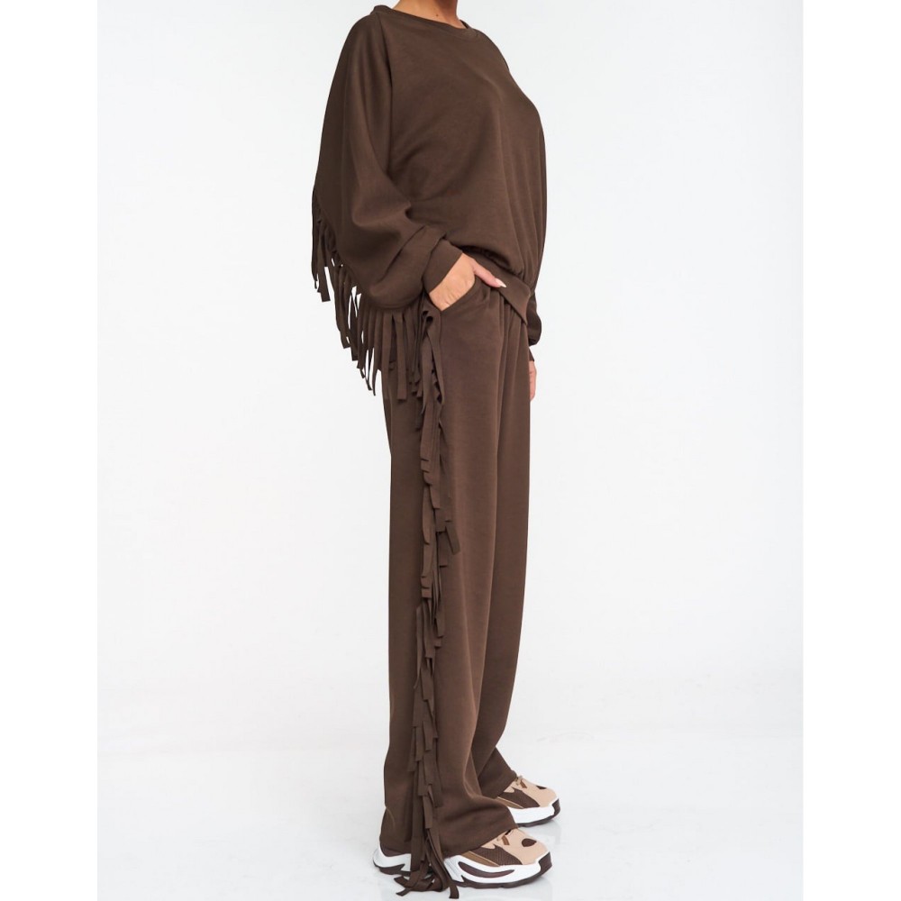 Σετ Casual με Κρόσσια -Καφέ-