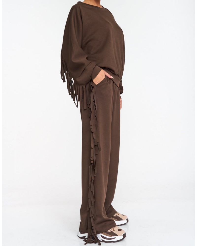 Σετ Casual με Κρόσσια -Καφέ-