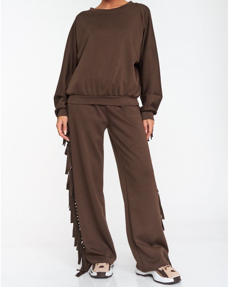 Σετ Casual με Κρόσσια -Καφέ-