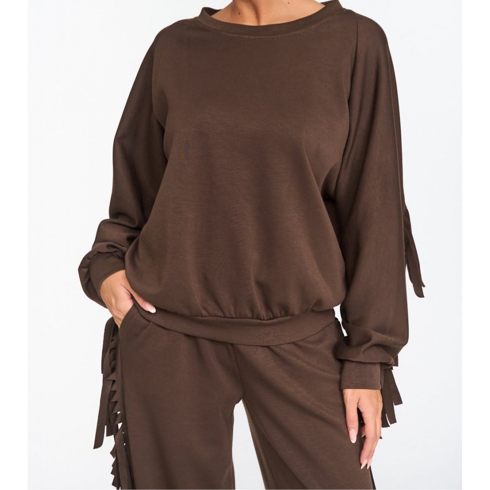 Σετ Casual με Κρόσσια -Καφέ- 34854