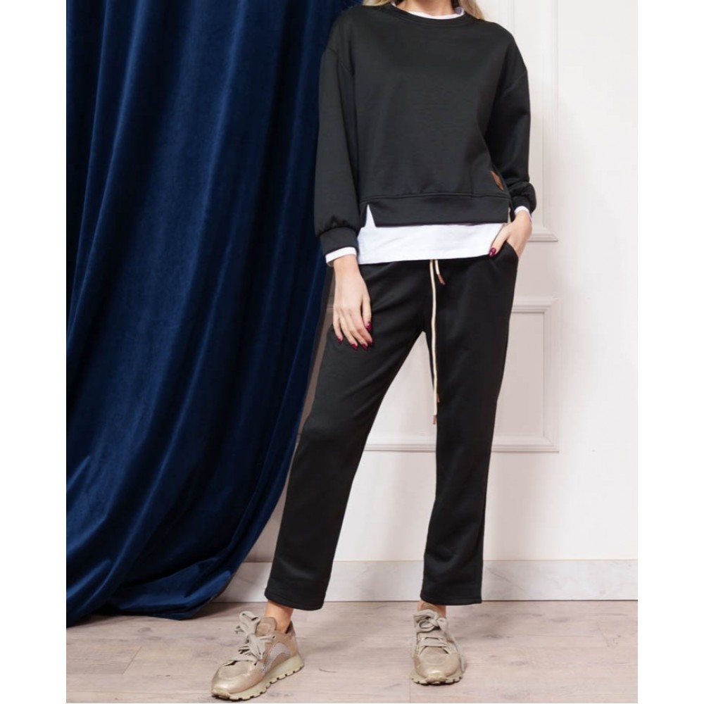 Σετ Casual με Μπλούζα και Παντελόνι -Μαύρο-