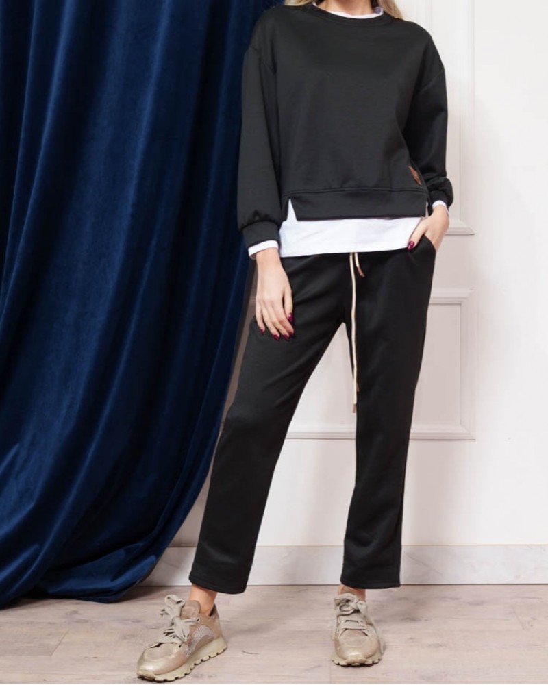 Σετ Casual με Μπλούζα και Παντελόνι -Μαύρο-