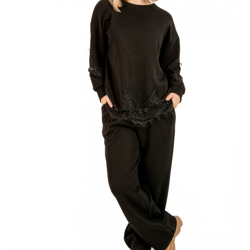Γυναικείο Σετ Casual με Δαντέλα -Μαύρο- 