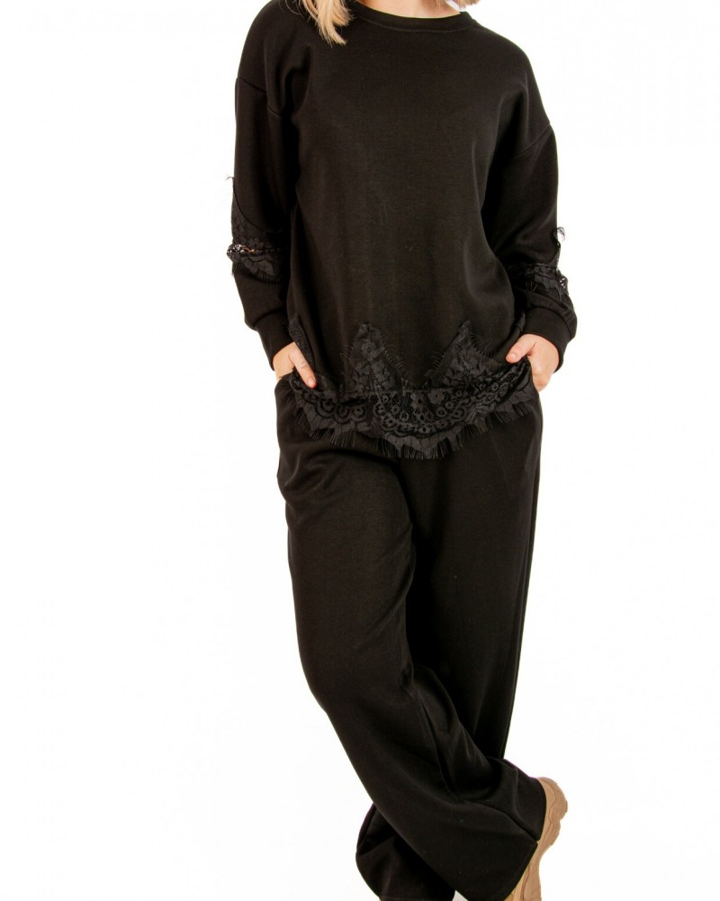 Γυναικείο Σετ Casual με Δαντέλα -Μαύρο- 