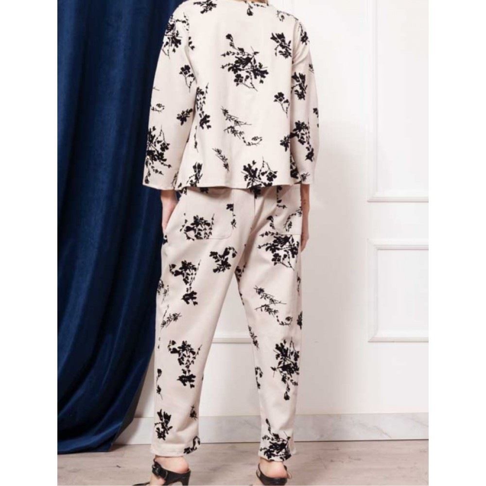 Γυναικείο Σετ με Ανάγλυφα Βελουτέ Flower's -Εκρού-