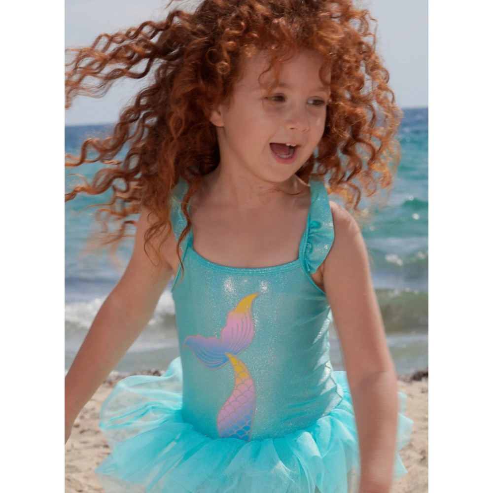 Παιδικό Μαγιό Ολόσωμο Λαμπερό Mermaid με Τούλι Κορίτσι (1-5) -Άκουα- 35-226302-8