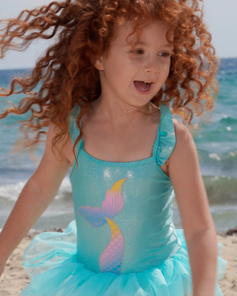 Παιδικό Μαγιό Ολόσωμο Λαμπερό Mermaid με Τούλι Κορίτσι (1-5) -Άκουα- 