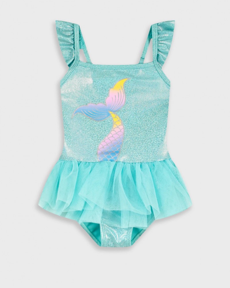 Παιδικό Μαγιό Ολόσωμο Λαμπερό Mermaid με Τούλι Κορίτσι (1-5) -Άκουα- 