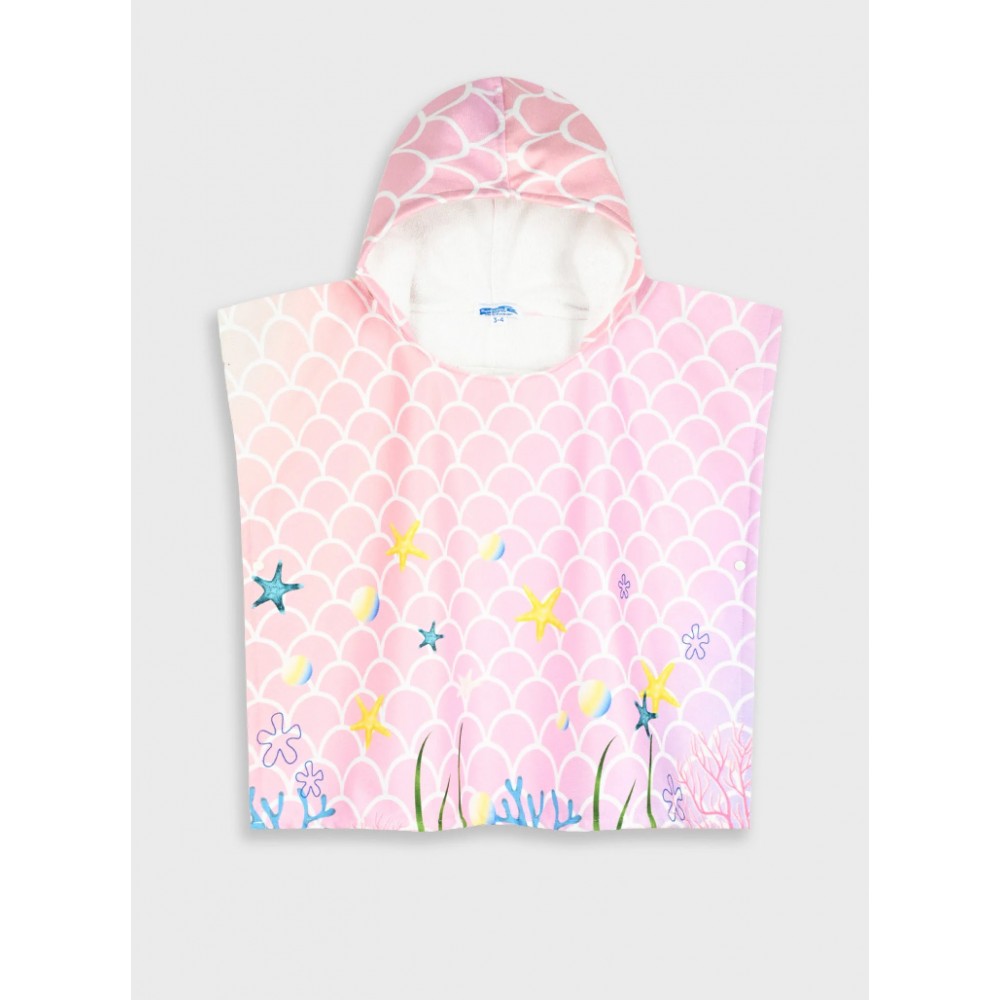 Παιδική Πετσέτα Θαλάσσης, Πόντσο Με Κουκούλα Ροζ Βυθός -Εμπριμέ- 