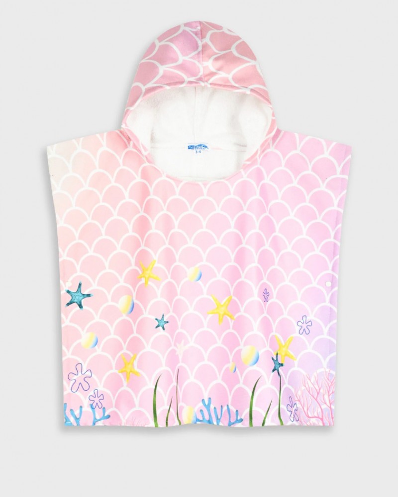 Παιδική Πετσέτα Θαλάσσης, Πόντσο Με Κουκούλα Ροζ Βυθός -Εμπριμέ- 