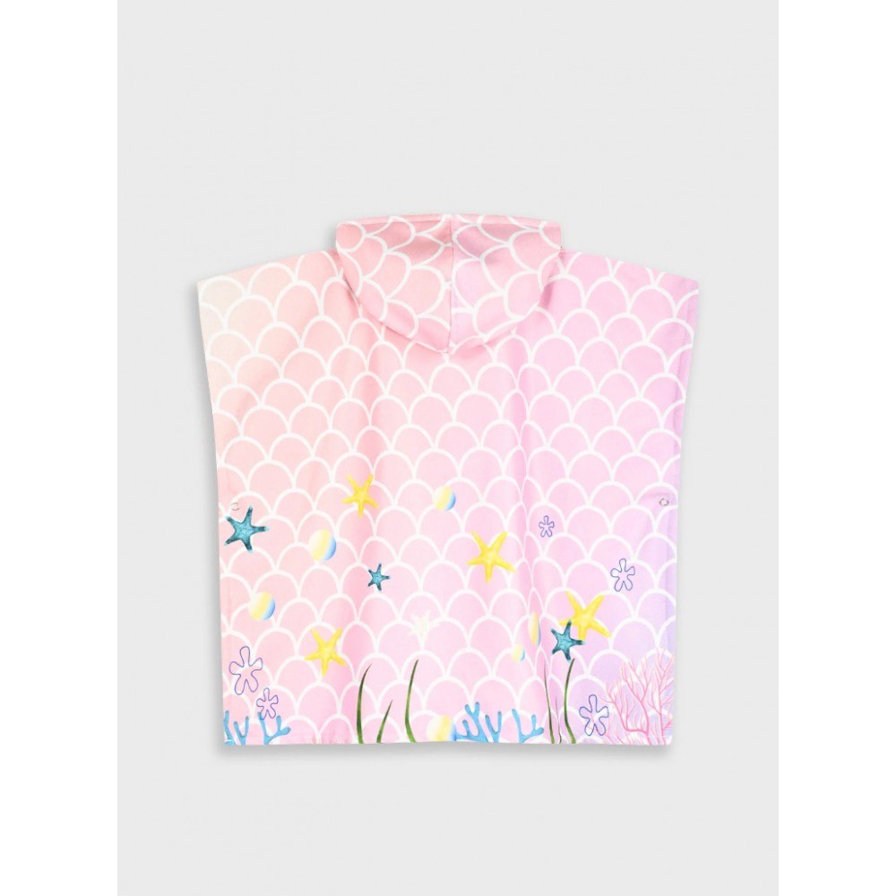 Παιδική Πετσέτα Θαλάσσης, Πόντσο Με Κουκούλα Ροζ Βυθός -Εμπριμέ- 