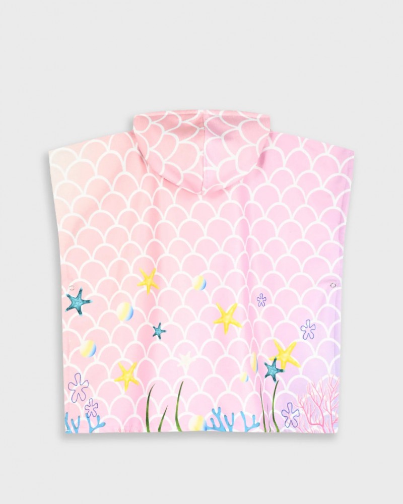 Παιδική Πετσέτα Θαλάσσης, Πόντσο Με Κουκούλα Ροζ Βυθός -Εμπριμέ- 