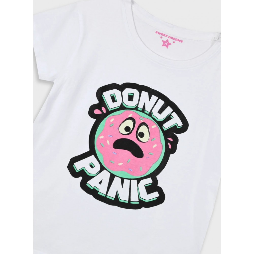 Εφηβική Πιτζάμα Με Glow Τύπωμα Donut Panic Κορίτσι (6-16) -Τριανταφυλλί- 36-225207-9