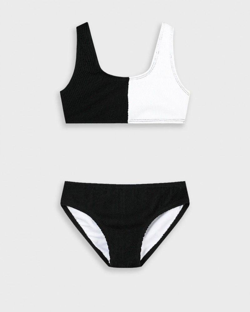 Εφηβικό Μαγιό Μπικίνι Δίχρωμο Με Μπουστάκι Κορίτσι (6-16) -Μαύρο- 