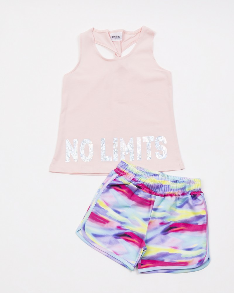 Εφηβικό Αμάνικο Σετ, Μπλουζάκι No Limits και Shorts -Πούδρα- 41163