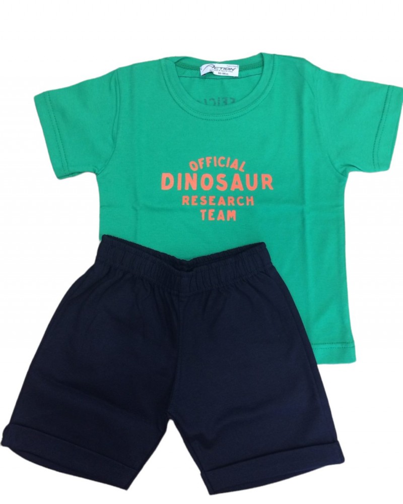 Παιδικό Μακό Σετ, Κοντομάνικο Dinosaur και Βερμούδα -Πράσινο- 4121-017