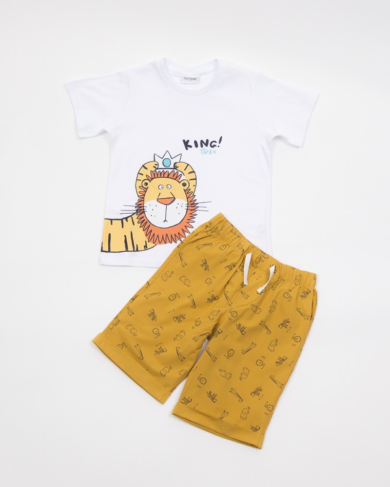 Παιδικό, Μακό Σετ, T-Shirt “Leon Cartoon” και Βερμούδα, 2 τεμαχίων -Λευκό- 41430