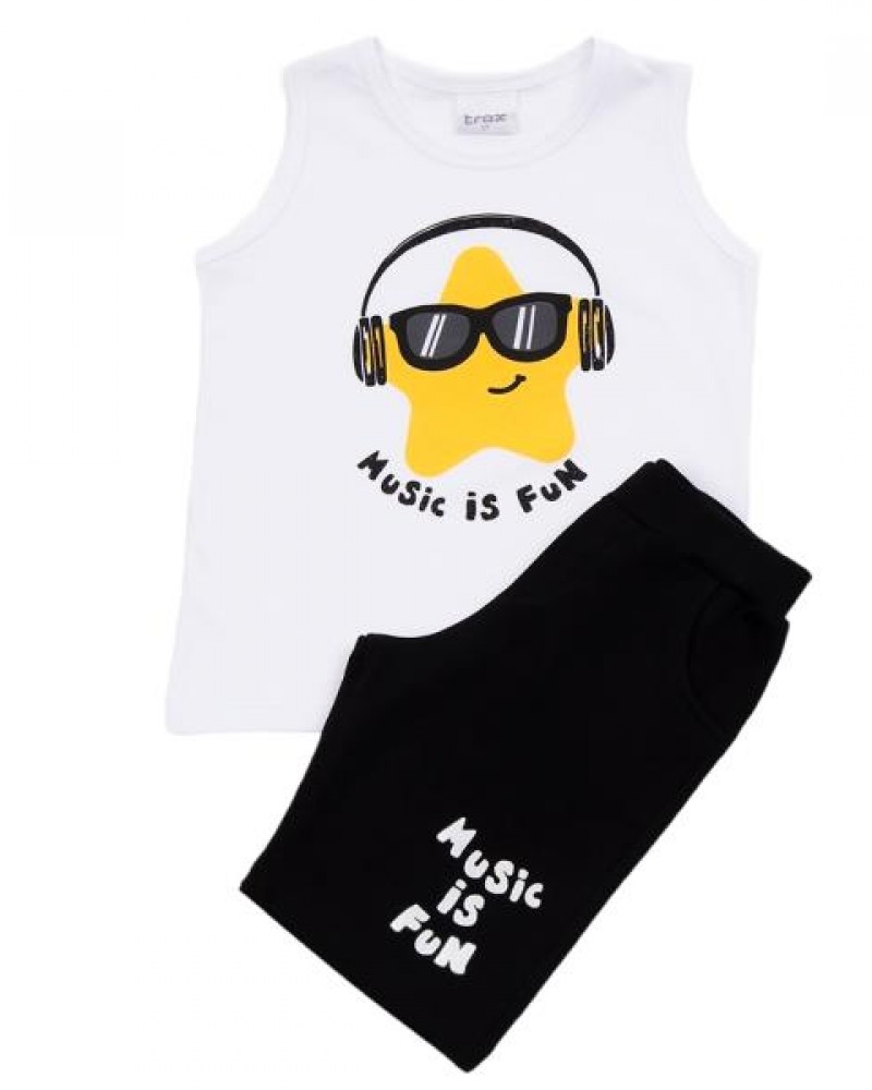 Παιδικό Μακό Σετ, Μπλούζα “music is fun” και Βερμούδα -Λευκό- 41434