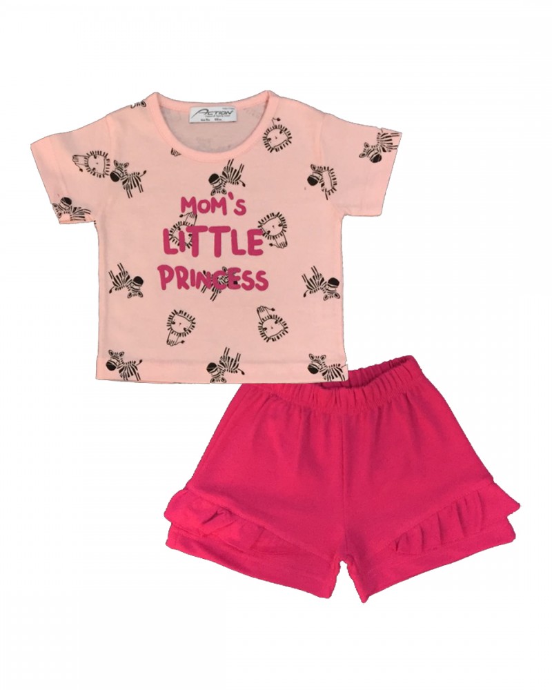 Βρεφικό Σετ, Μπλουζάκι Little Princess και Σορτς -Ροζ- 4161-003