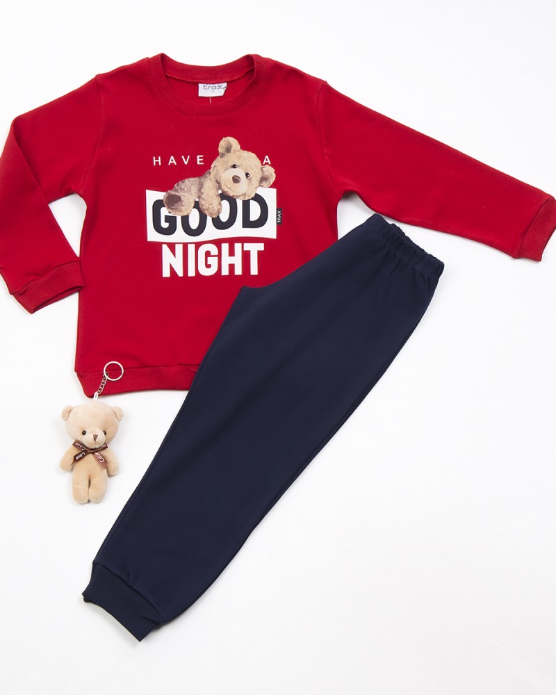Παιδικό Σετ Πιτζάμα Good Night Με Μπρελόκ Αρκουδάκι Αγόρι -Κόκκινο- 42997