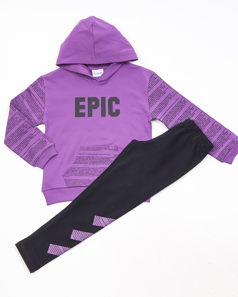 Εφηβικό Σετ Φούτερ Με Κουκούλα Epic και Κολάν Κορίτσι -Λεβάντα- 44615