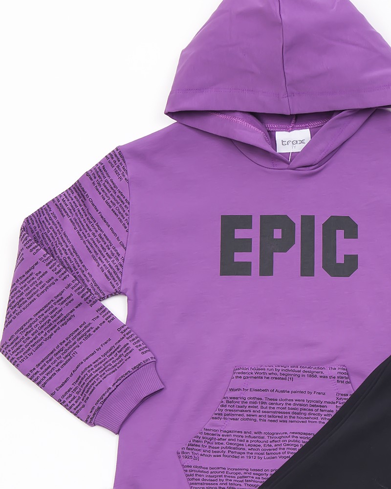 Εφηβικό Σετ Φούτερ Με Κουκούλα Epic και Κολάν Κορίτσι -Λεβάντα- 44615