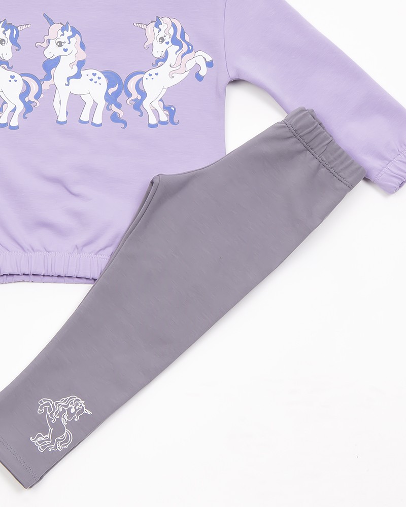 Παιδικό Σετ Φούτερ Με Κολάν Και Τύπωμα Baby Unicorns Κορίτσι -Λιλά- 44702