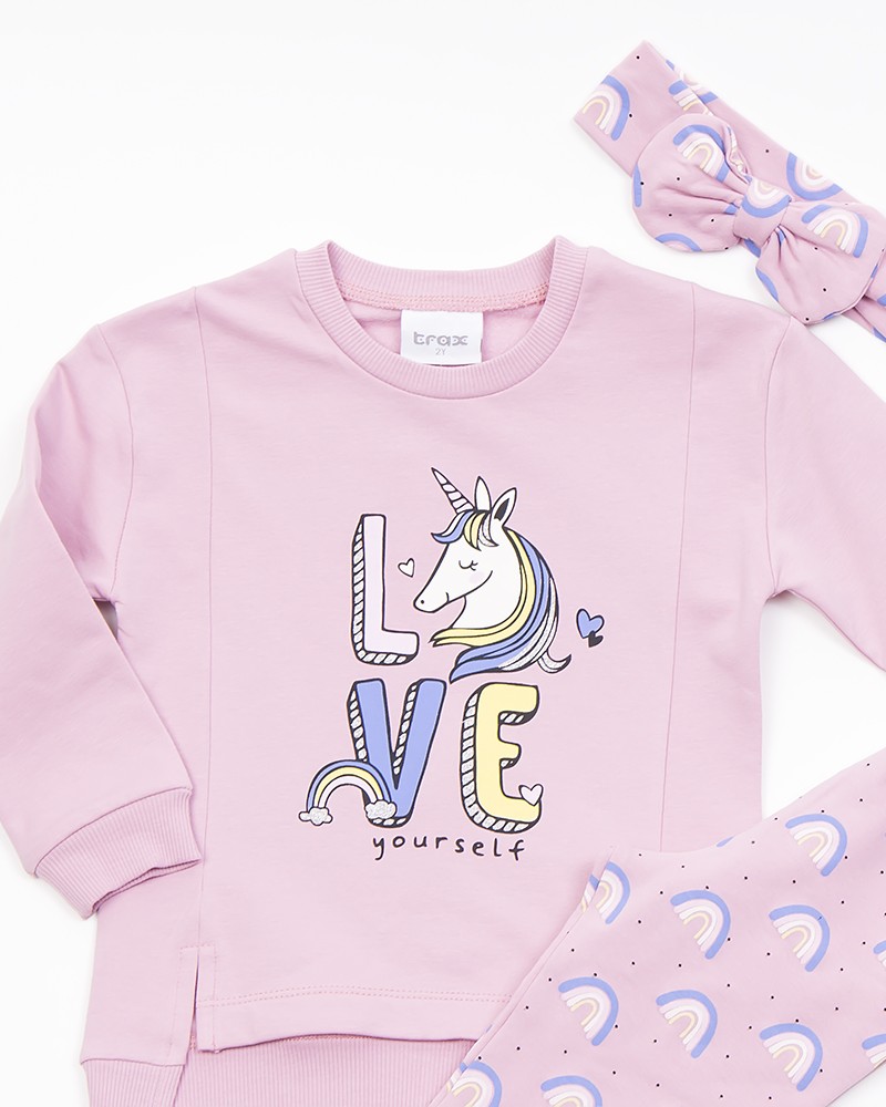 Παιδικό Σετ, Μπλουζοφόρεμα Με Τύπωμα Love Unicorns, Κολάν Και Κορδέλα 3Τμχ Κορίτσι -Candy- 44705