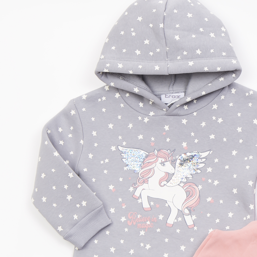 Παιδικό Σετ Φόρμα Με Κουκούλα και Τύπωμα Unicorn Believe in Magic με Παγιέτα Κορίτσι -Γκρι- 44727 Παιδικό Σετ Φόρμα Με Κουκούλα και Τύπωμα Unicorn Believe in Magic με Παγιέτα Κορίτσι -Γκρι- 44727