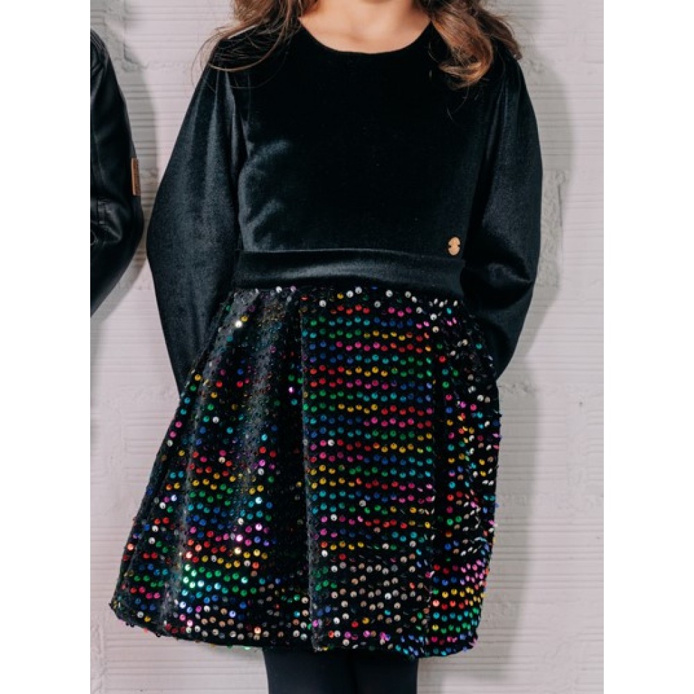 Παιδικό Φόρεμα Fashion Από Βελούδο και Πολύχρωμες Παγιέτες Κορίτσι (1-6Ε) -Μαύρο- 45-124367-7