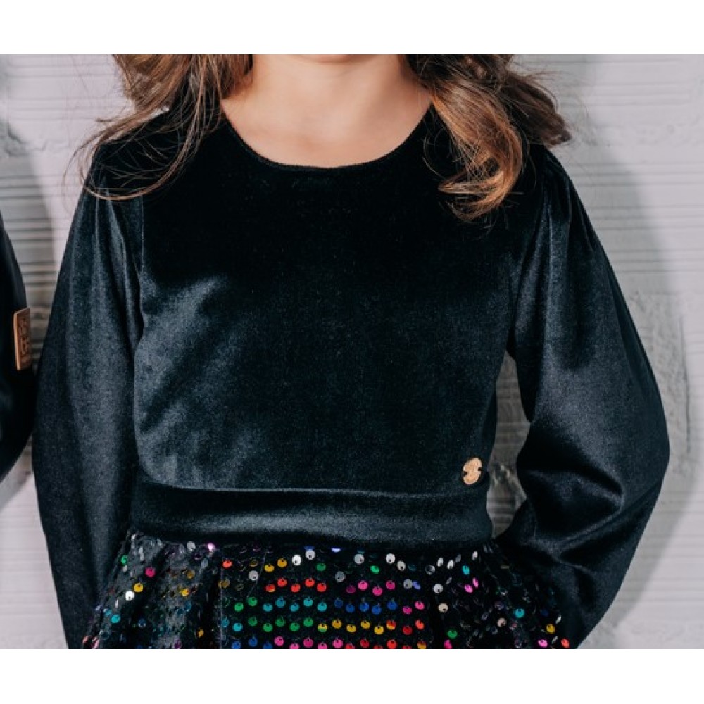 Παιδικό Φόρεμα Fashion Από Βελούδο και Πολύχρωμες Παγιέτες Κορίτσι (1-6Ε) -Μαύρο- 45-124367-7