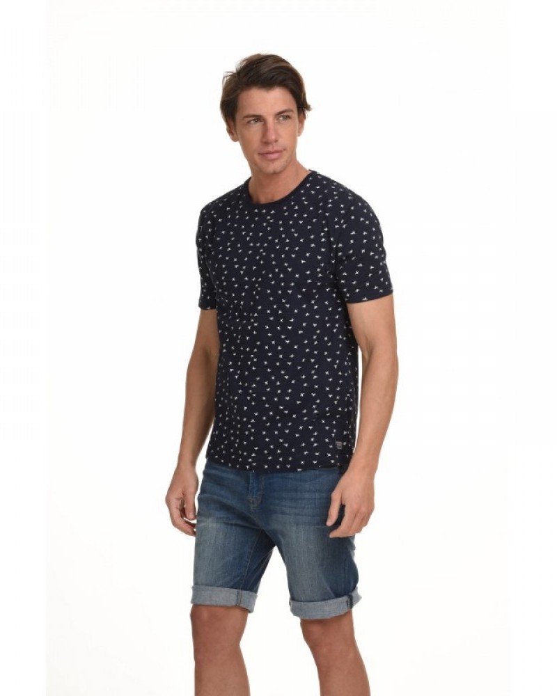 Ανδρικό Fashion T-Shirt σε Allover Μοτίβο Biston Classic –Μπλε- 45-206-034