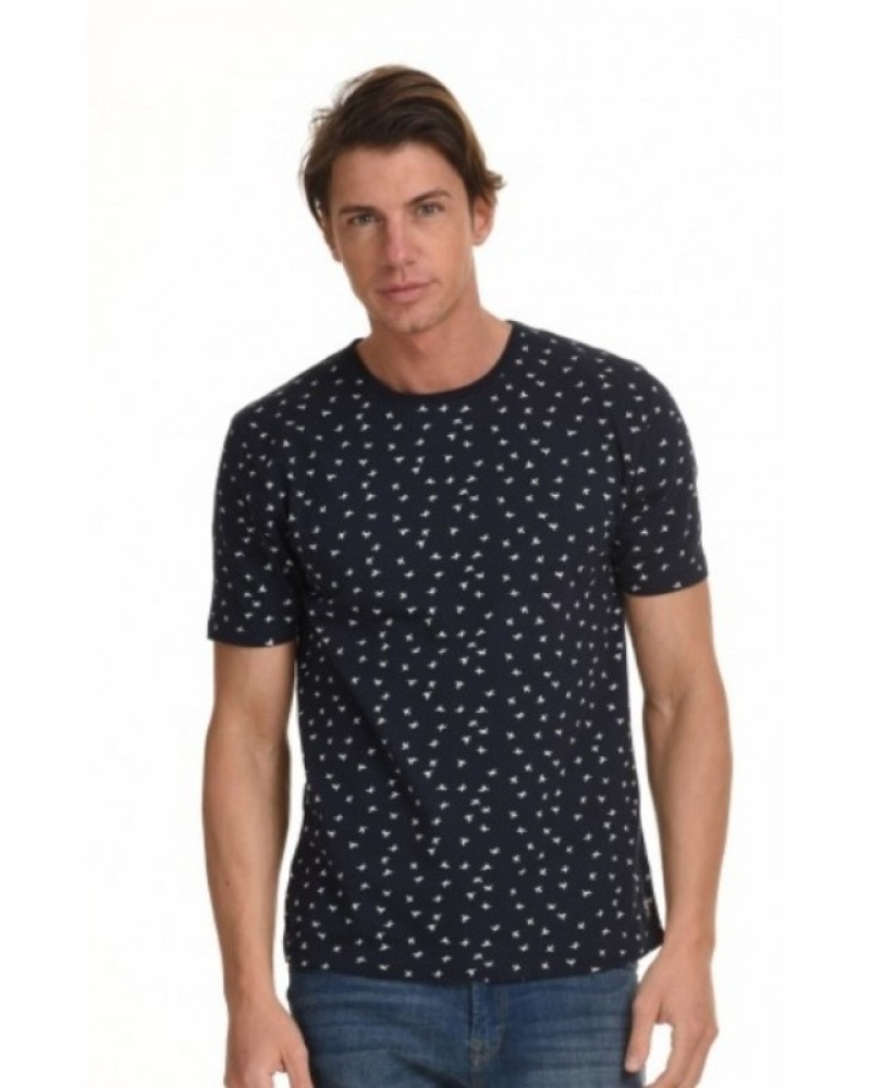 Ανδρικό Fashion T-Shirt σε Allover Μοτίβο Biston Classic –Μπλε- 45-206-034
