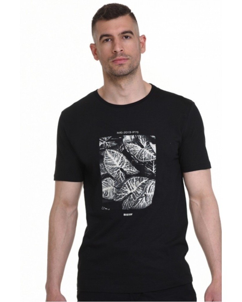 Ανδρικό Fashion T-Shirt με Τύπωμα Allover Biston Classic –Μαύρο- 45-206-039
