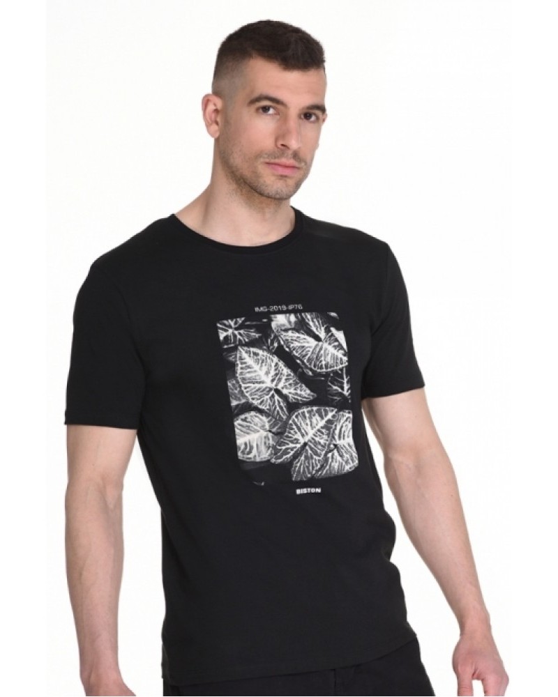 Ανδρικό Fashion T-Shirt με Τύπωμα Allover Biston Classic –Μαύρο- 45-206-039