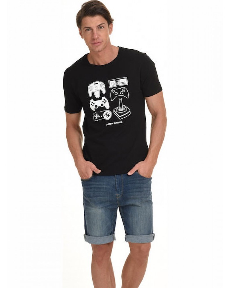 Ανδρικό Fashion T-Shirt με Στάμπα PS Biston Classic –Μαύρο- 45-206-045