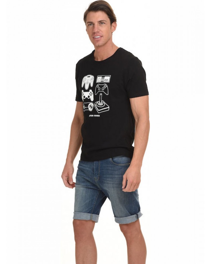 Ανδρικό Fashion T-Shirt με Στάμπα PS Biston Classic –Μαύρο- 45-206-045