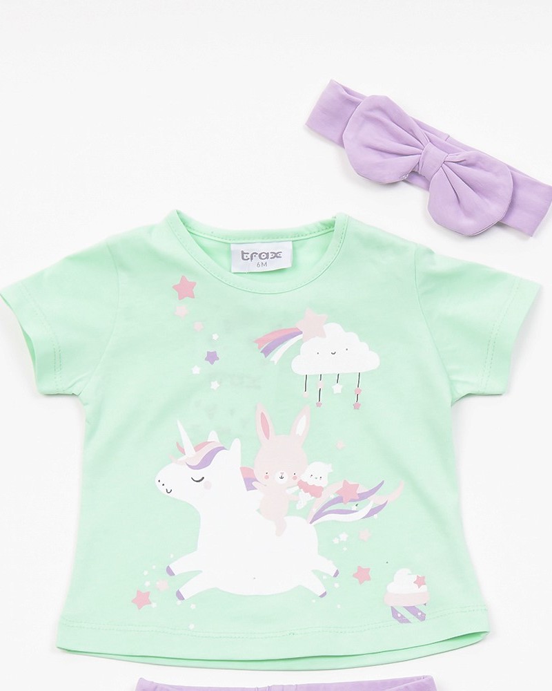 Βρεφικό Μακό Σετ Μπλούζα Unicorn, Κολάν Και Κορδέλα 3 Τμχ Κορίτσι –Βεραμάν– 45012