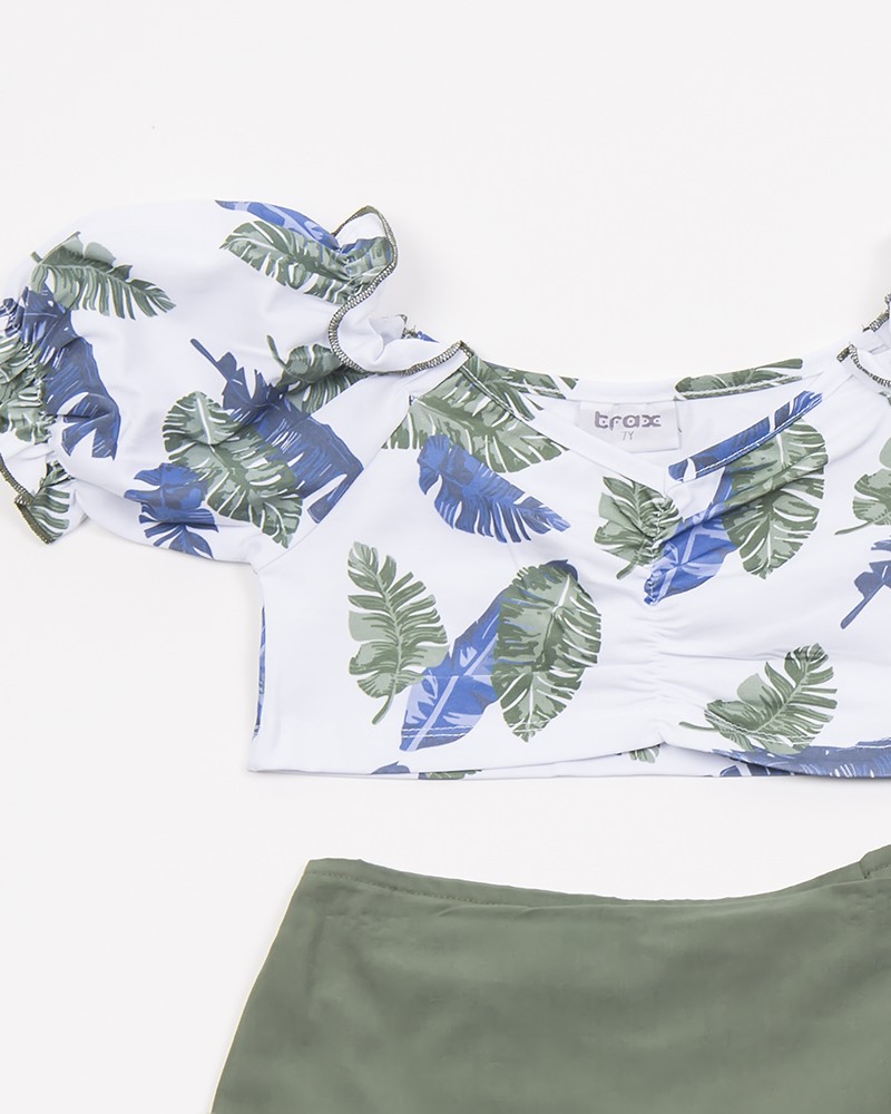 Εφηβικό Σετ 2Τμχ Μπλουζάκι Crop Floral Και Σορτς/Φούστα Φάκελος Κορίτσι (6-16) –Λευκό– 45157