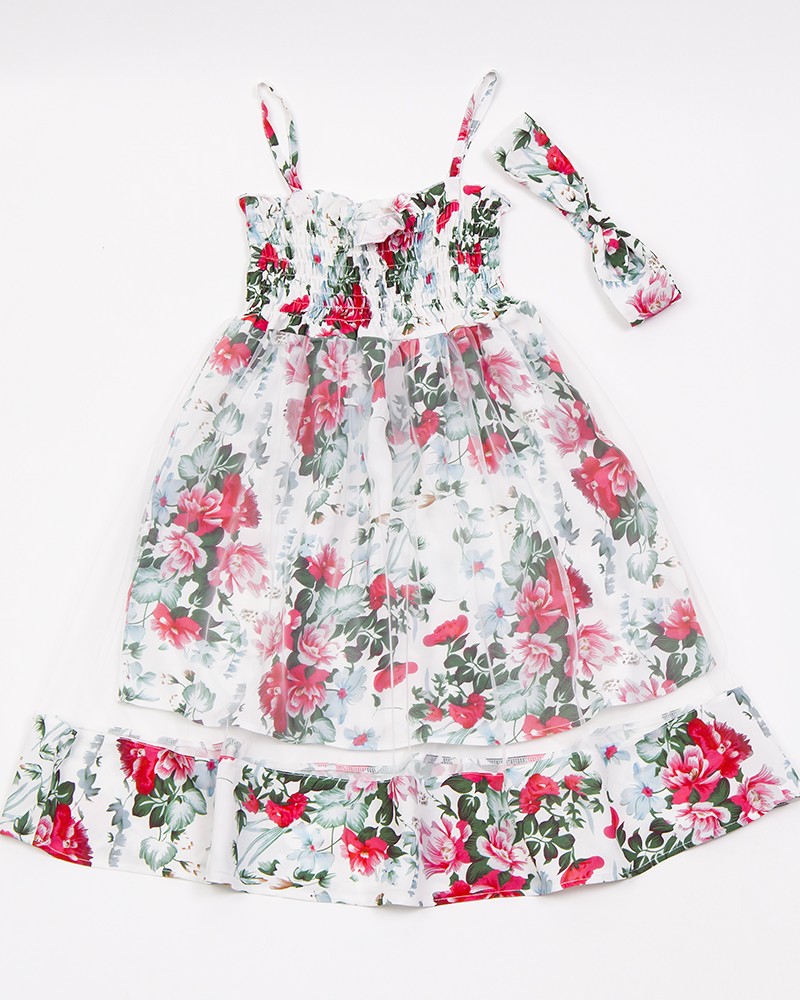 Εφηβικό 2Τμχ Φόρεμα Fashion Floral με Τούλι και Κορδέλα Κορίτσι (6-16Ε) -Λευκό- 45163 