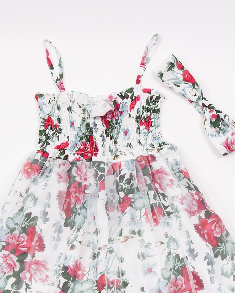 Εφηβικό 2Τμχ Φόρεμα Fashion Floral με Τούλι και Κορδέλα Κορίτσι (6-16Ε) -Λευκό- 45163 